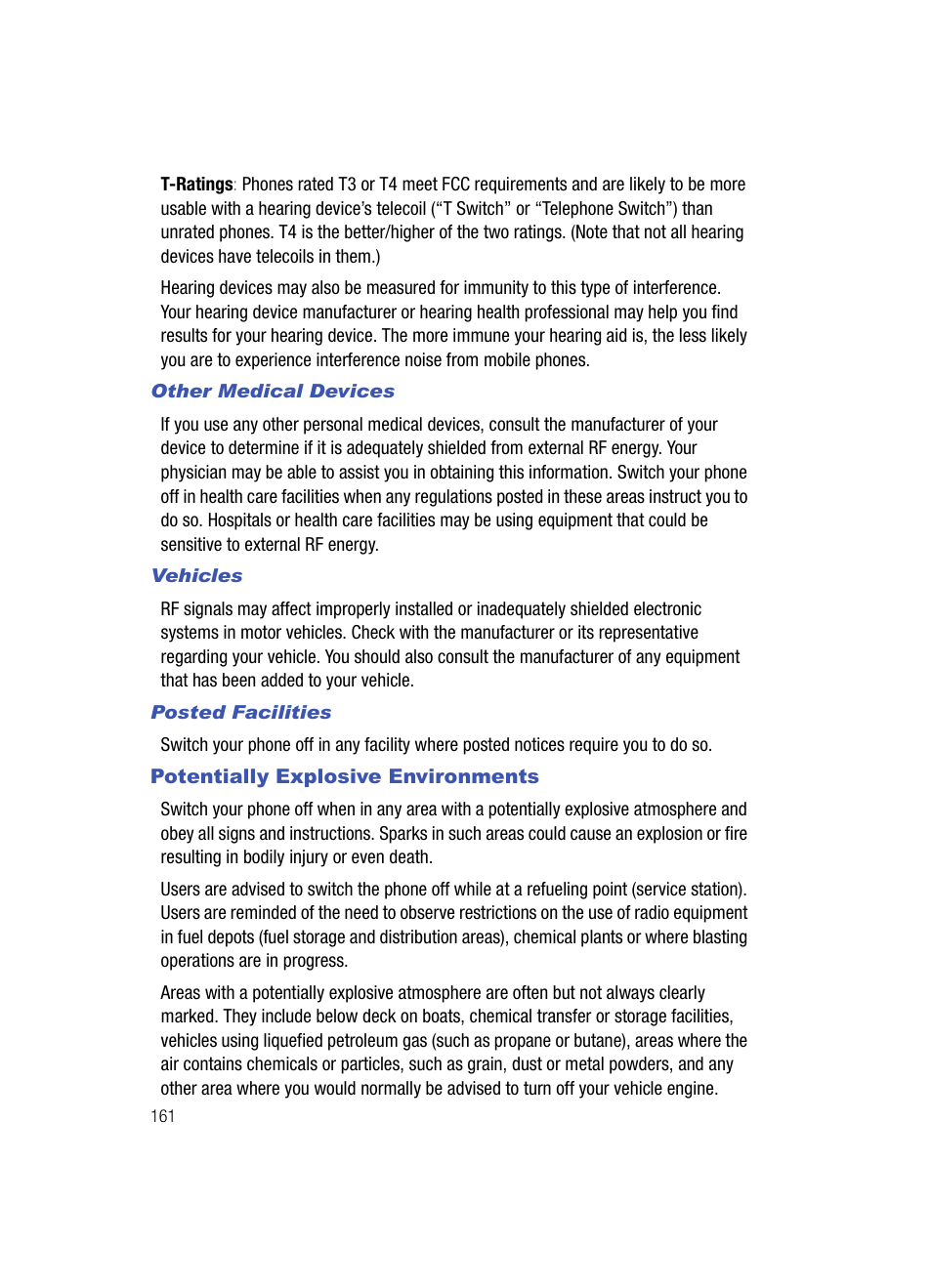 Other medical devices, Vehicles, Posted facilities | Potentially explosive environments | Samsung SCH-U700ZNAVZW User Manual | Page 164 / 180