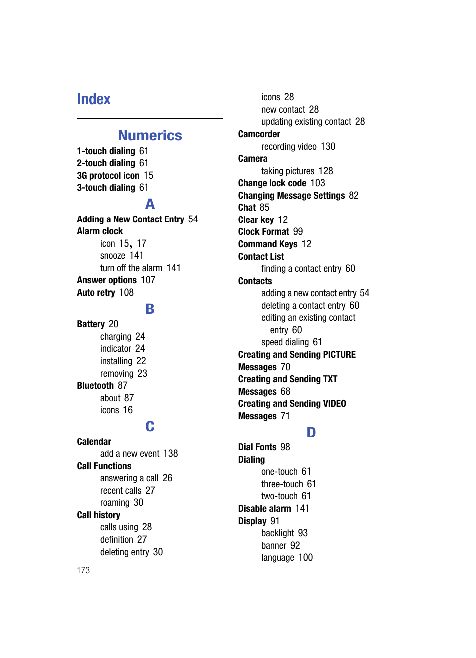 Index, Numerics | Samsung SCH-U700ZNAVZW User Manual | Page 176 / 180