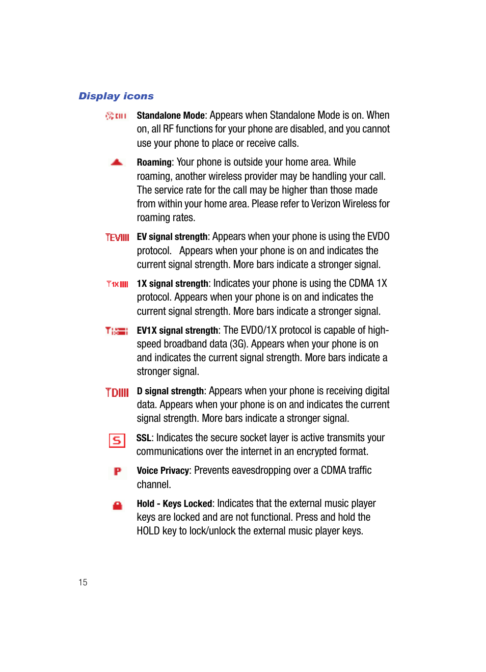 Display icons | Samsung SCH-U700ZNAVZW User Manual | Page 18 / 180