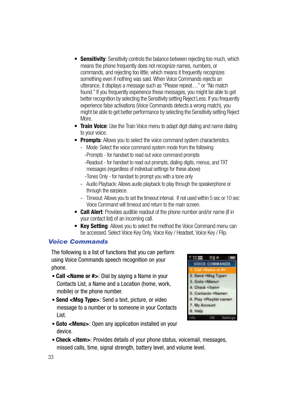 Voice commands | Samsung SCH-U700ZNAVZW User Manual | Page 36 / 180