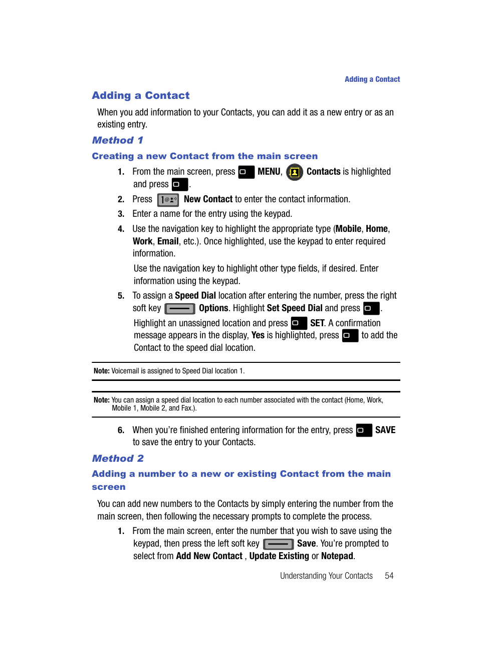 Adding a contact, Method 1, Method 2 | Samsung SCH-U700ZNAVZW User Manual | Page 57 / 180