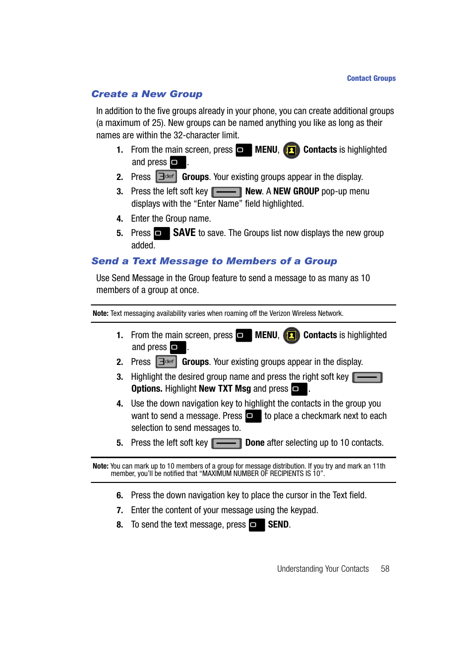 Create a new group, Send a text message to members of a group, Save | Samsung SCH-U700ZNAVZW User Manual | Page 61 / 180