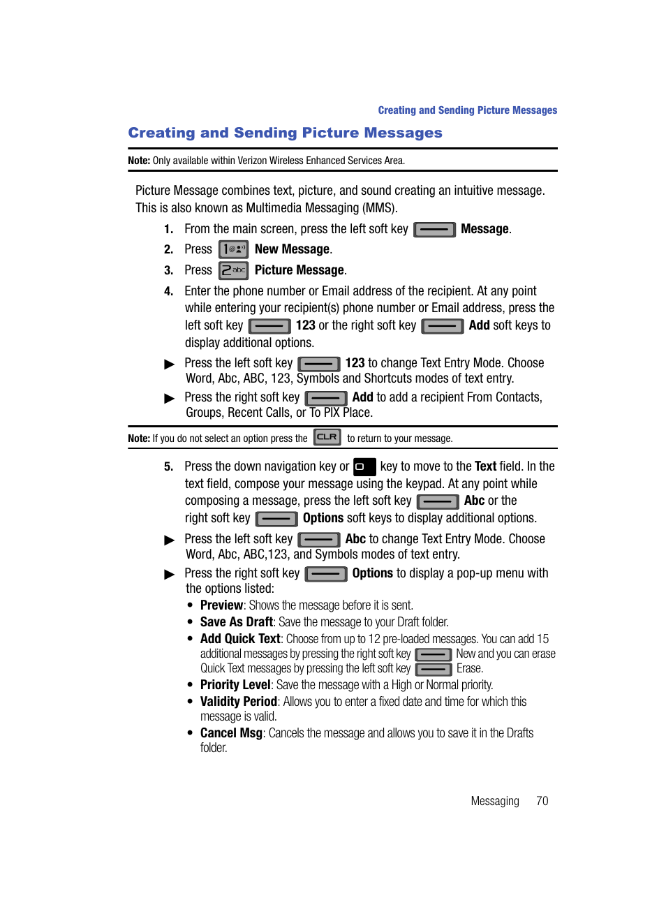 Creating and sending picture messages | Samsung SCH-U700ZNAVZW User Manual | Page 73 / 180