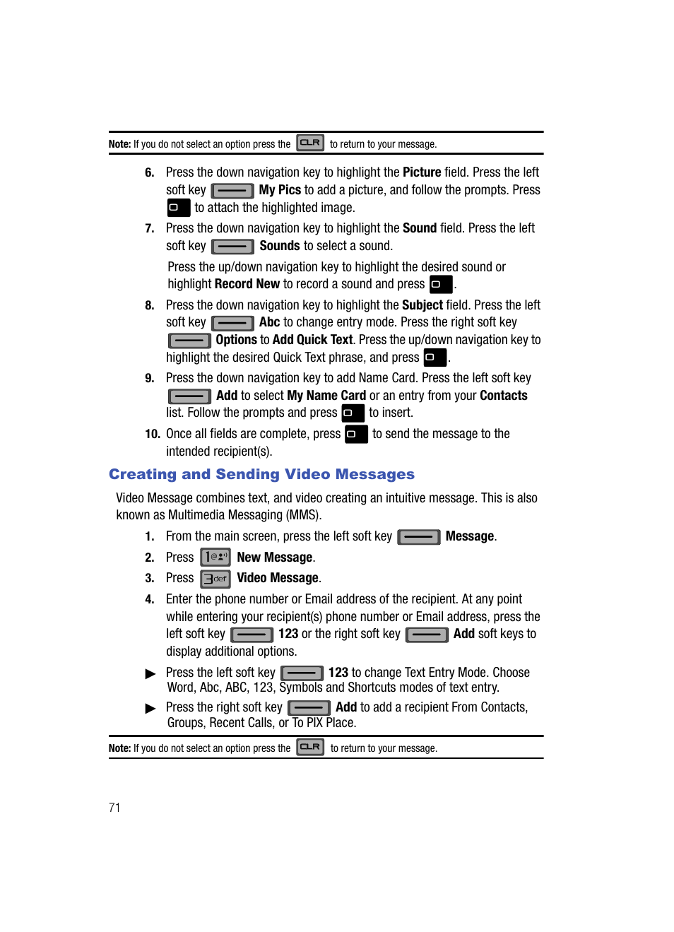 Creating and sending video messages, Eld. for more information, refer to | Samsung SCH-U700ZNAVZW User Manual | Page 74 / 180