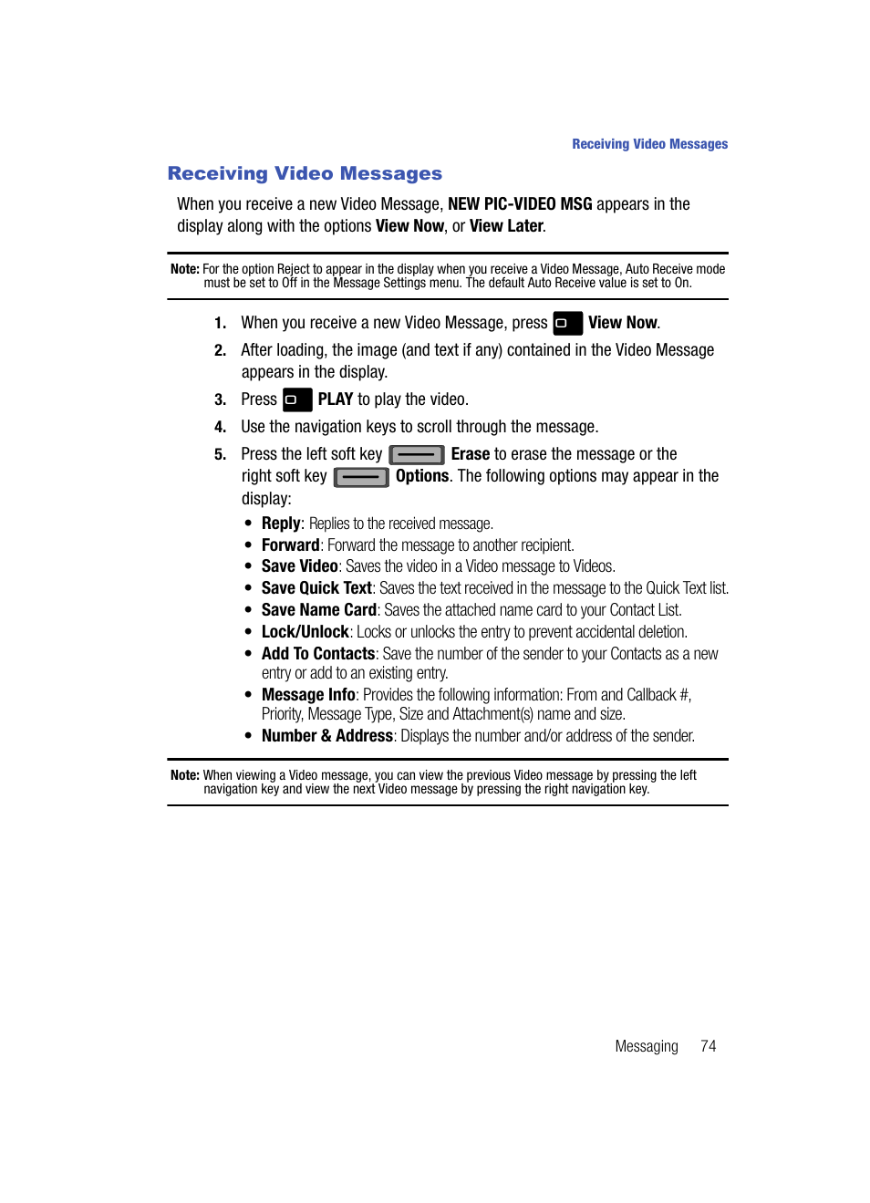 Receiving video messages | Samsung SCH-U700ZNAVZW User Manual | Page 77 / 180
