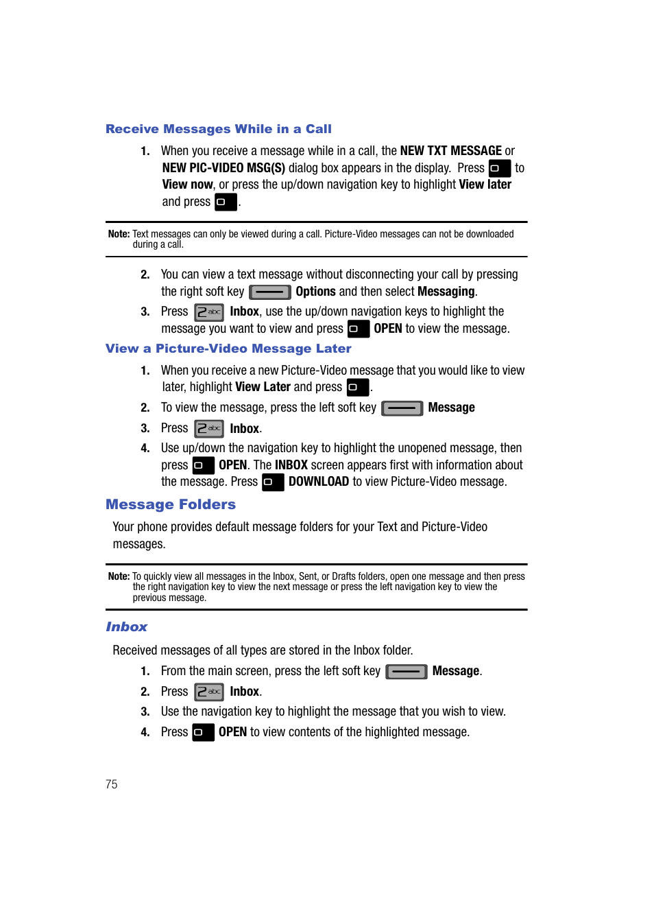 Message folders, Inbox | Samsung SCH-U700ZNAVZW User Manual | Page 78 / 180
