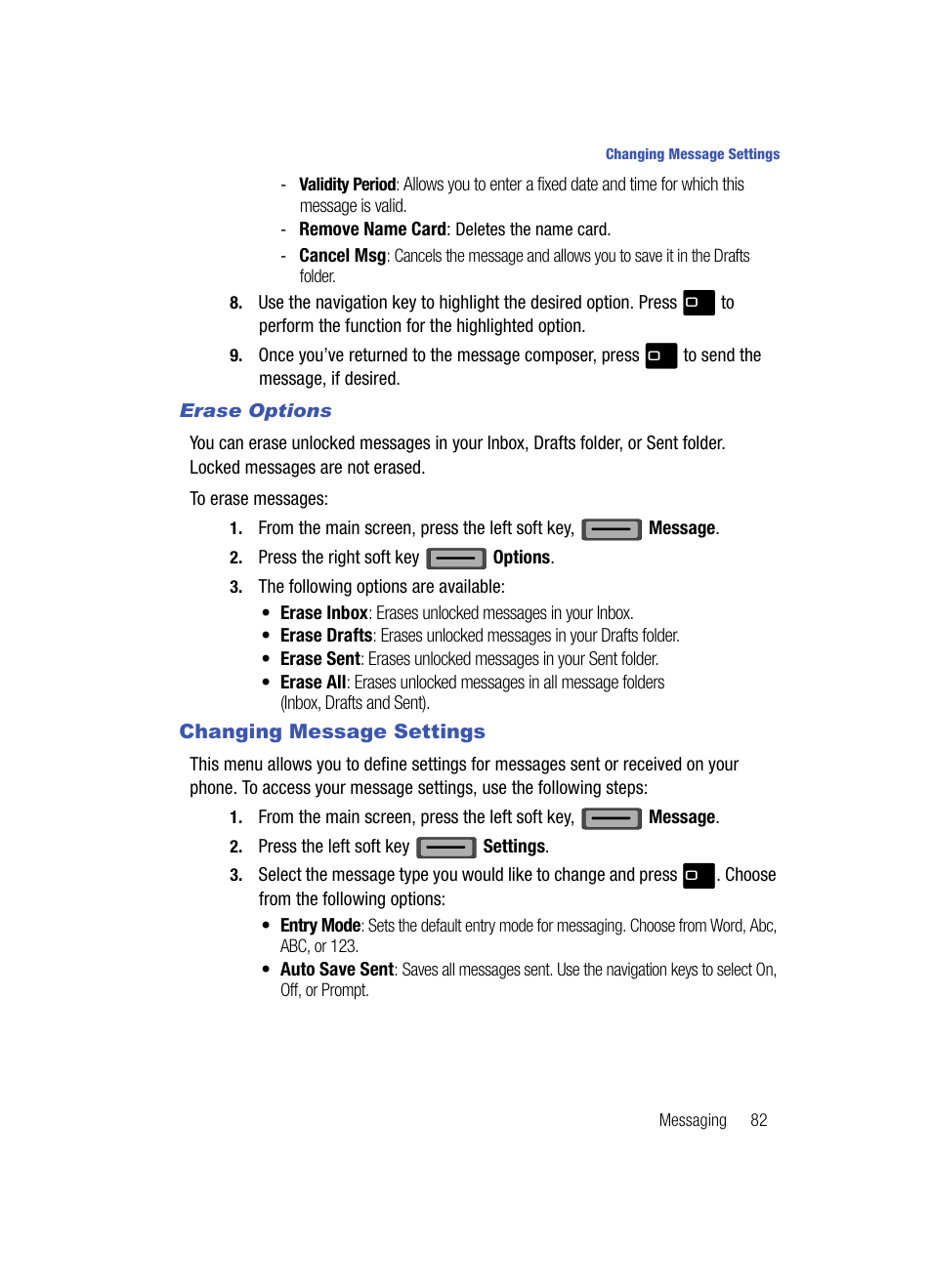 Erase options, Changing message settings | Samsung SCH-U700ZNAVZW User Manual | Page 85 / 180