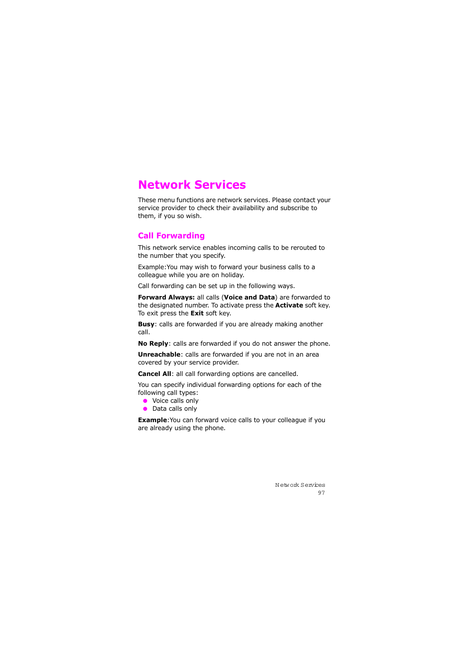 Network services, Call forwarding | Samsung SGH-X105NBATMB User Manual | Page 100 / 159