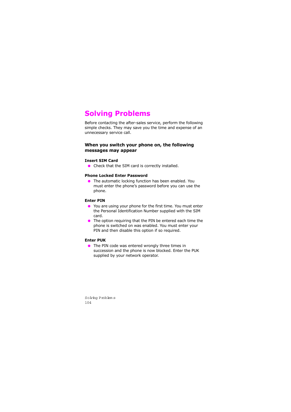 Solving problems | Samsung SGH-X105NBATMB User Manual | Page 107 / 159