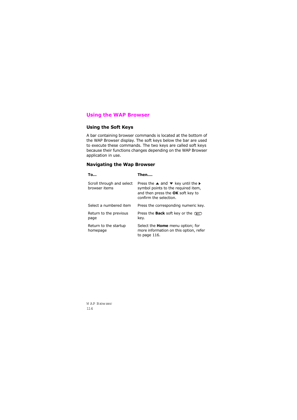 Using the wap browser | Samsung SGH-X105NBATMB User Manual | Page 117 / 159