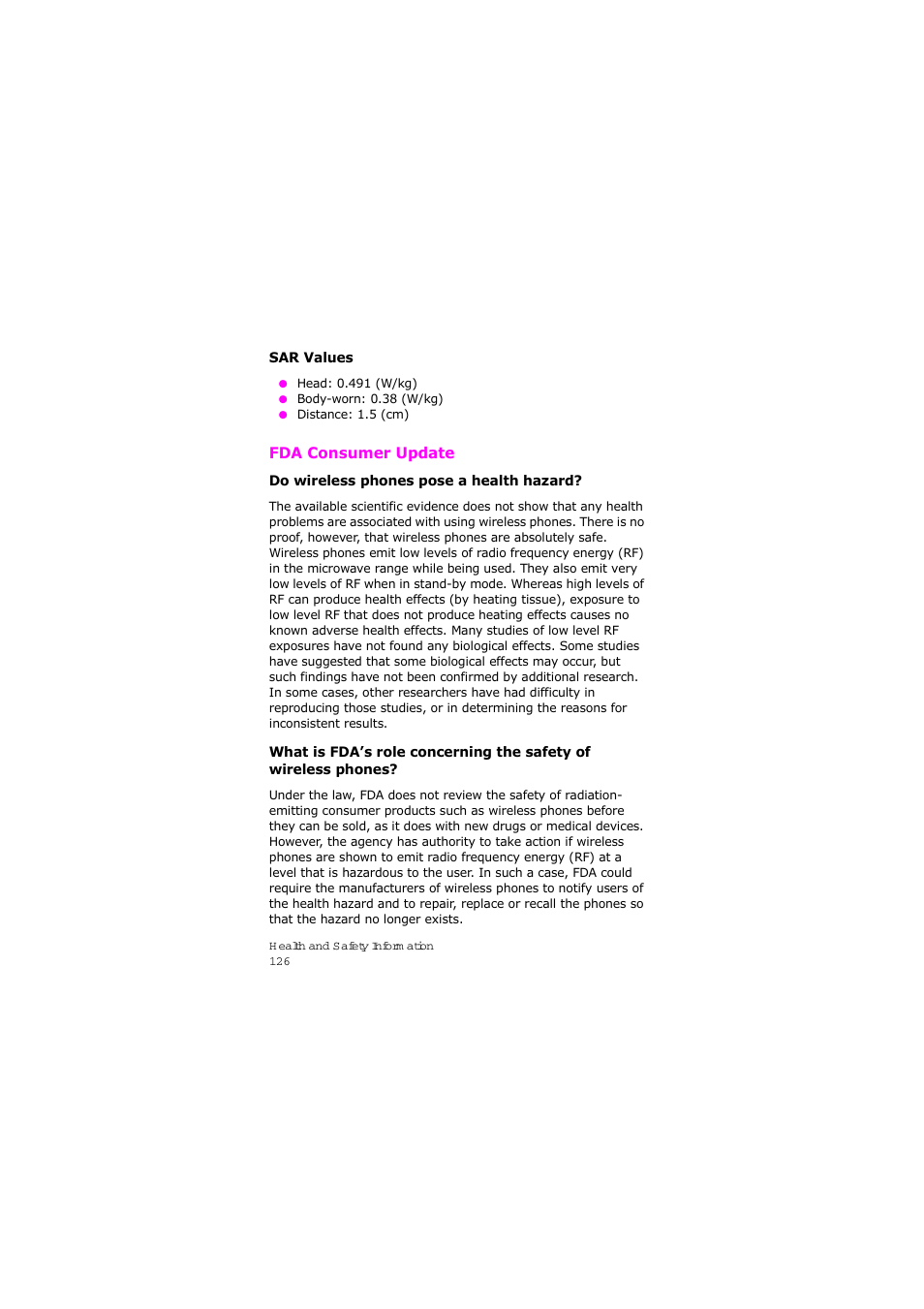 Fda consumer update | Samsung SGH-X105NBATMB User Manual | Page 129 / 159
