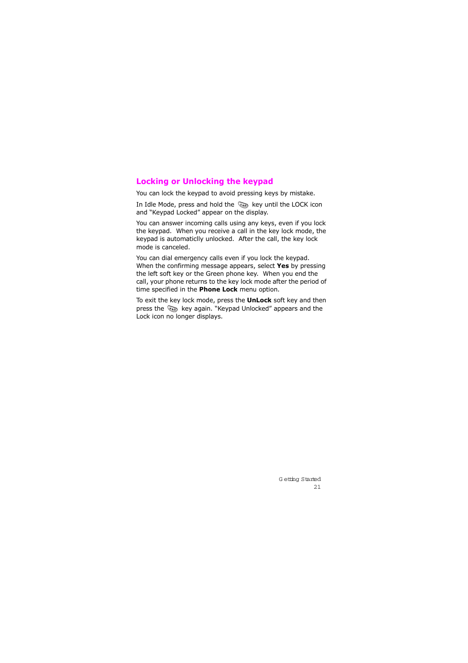 Locking or unlocking the keypad | Samsung SGH-X105NBATMB User Manual | Page 24 / 159