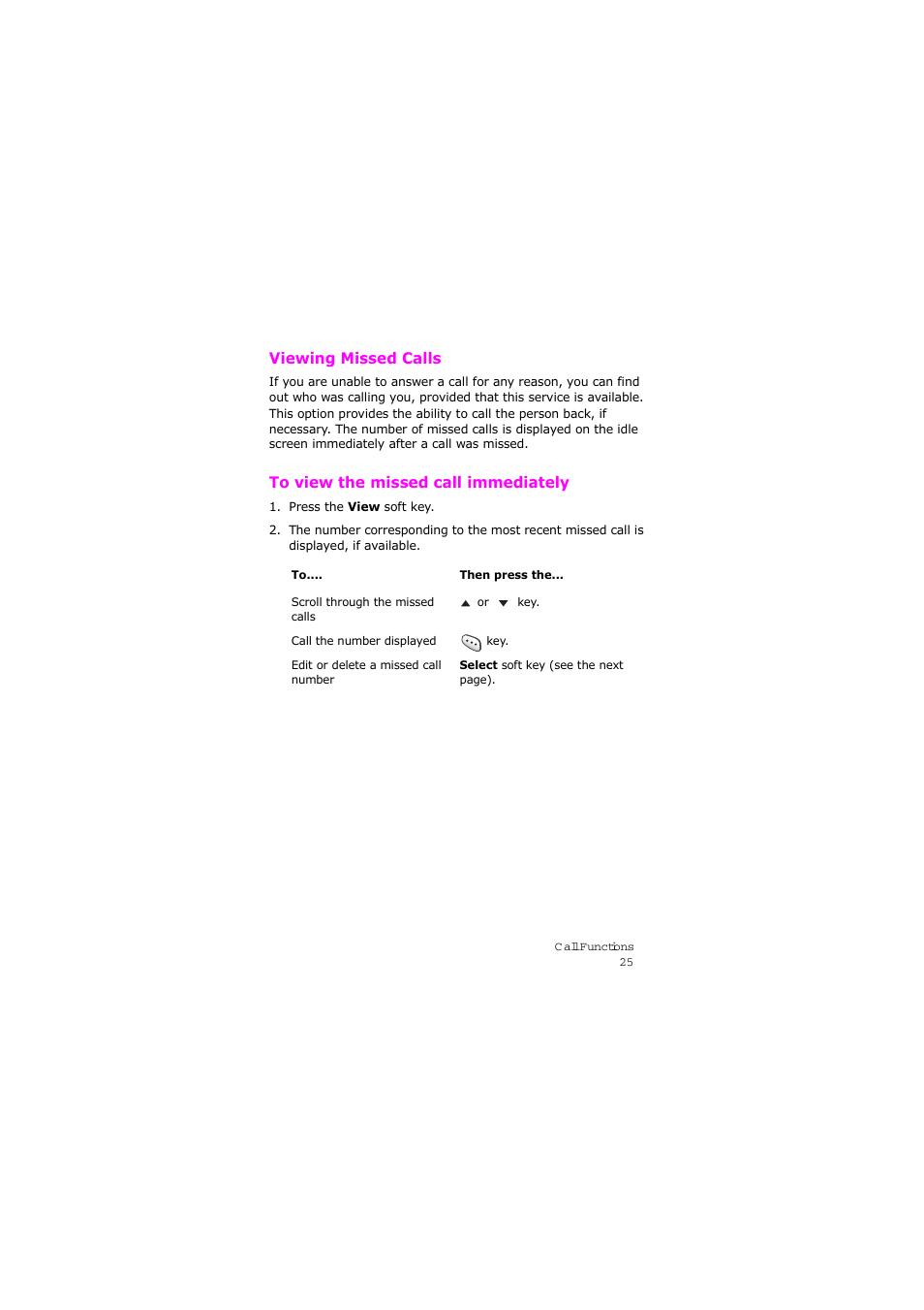 Viewing missed calls, To view the missed call immediately | Samsung SGH-X105NBATMB User Manual | Page 28 / 159