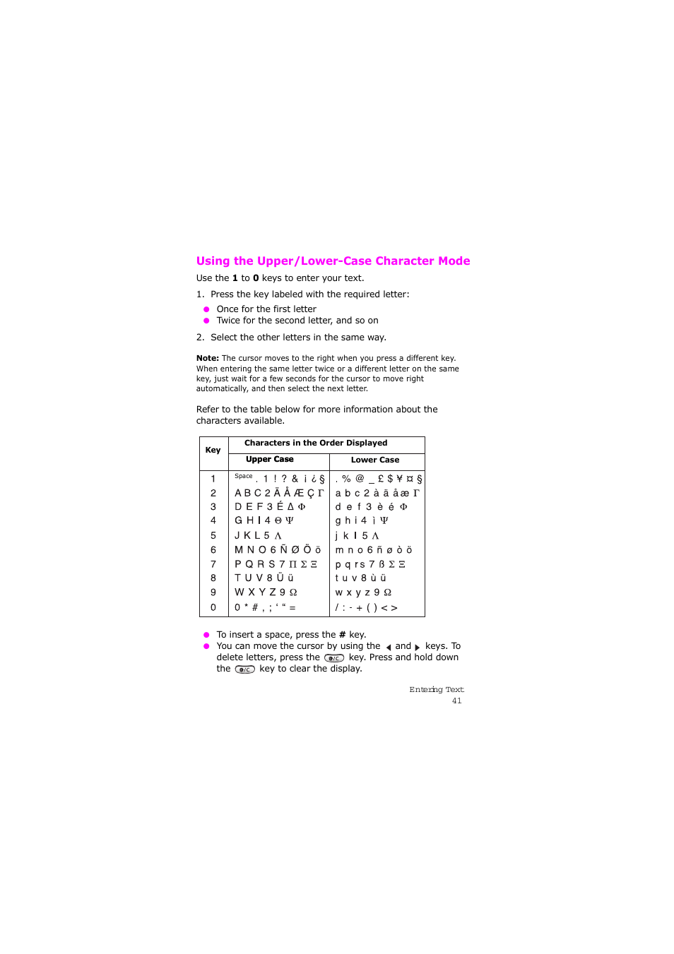 Using the upper/lower-case character mode | Samsung SGH-X105NBATMB User Manual | Page 44 / 159