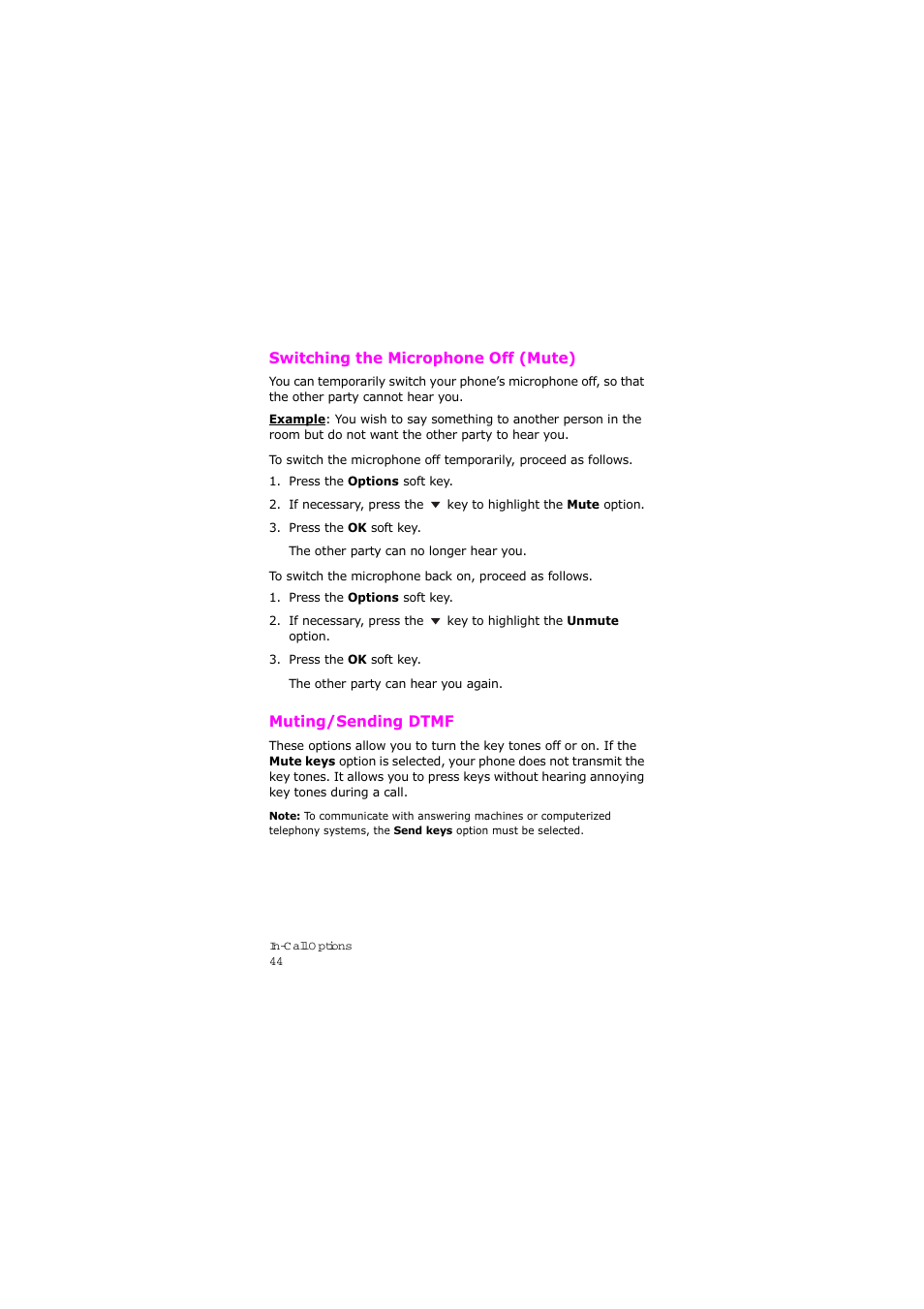 Switching the microphone off (mute), Muting/sending dtmf | Samsung SGH-X105NBATMB User Manual | Page 47 / 159