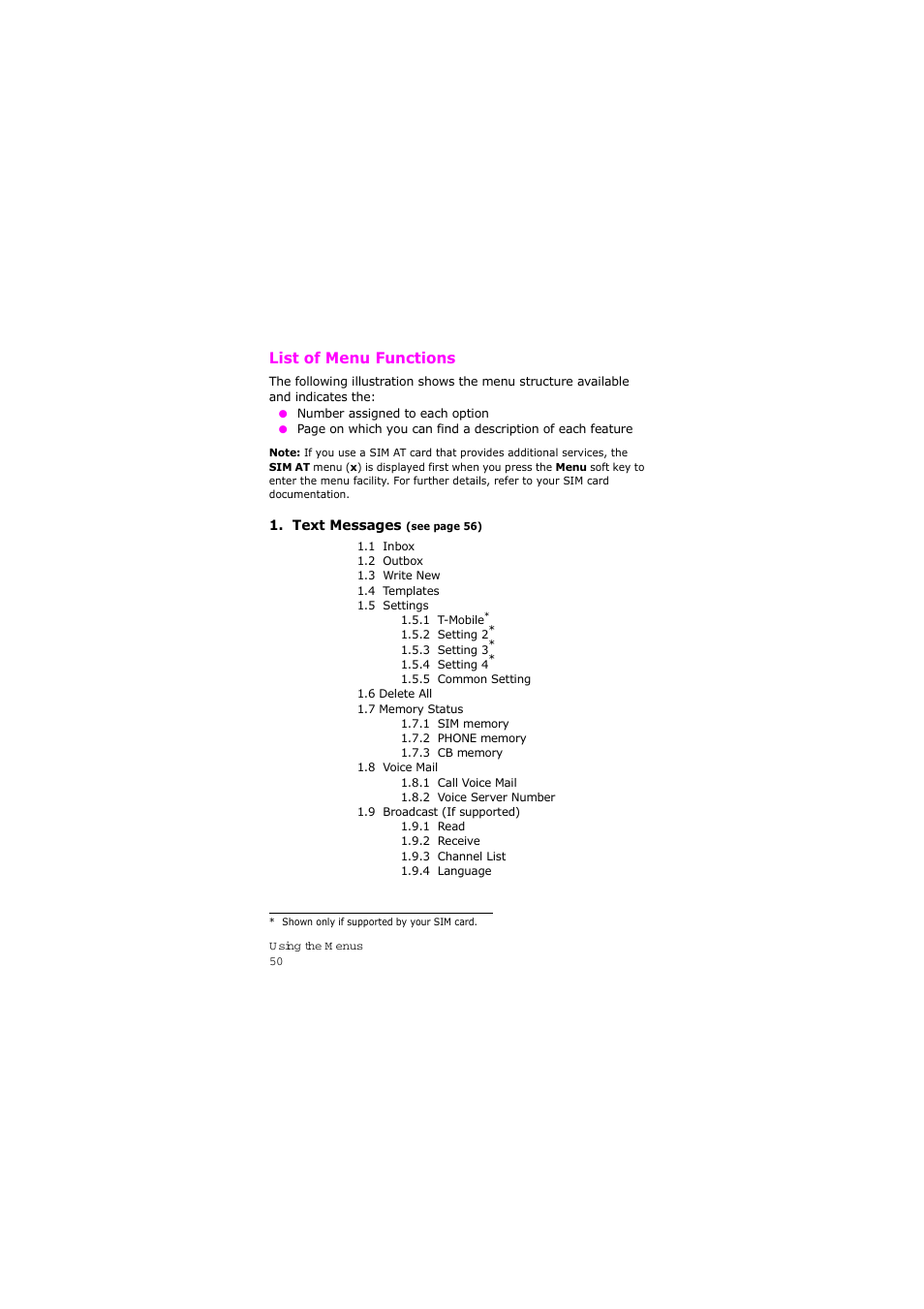 List of menu functions | Samsung SGH-X105NBATMB User Manual | Page 53 / 159