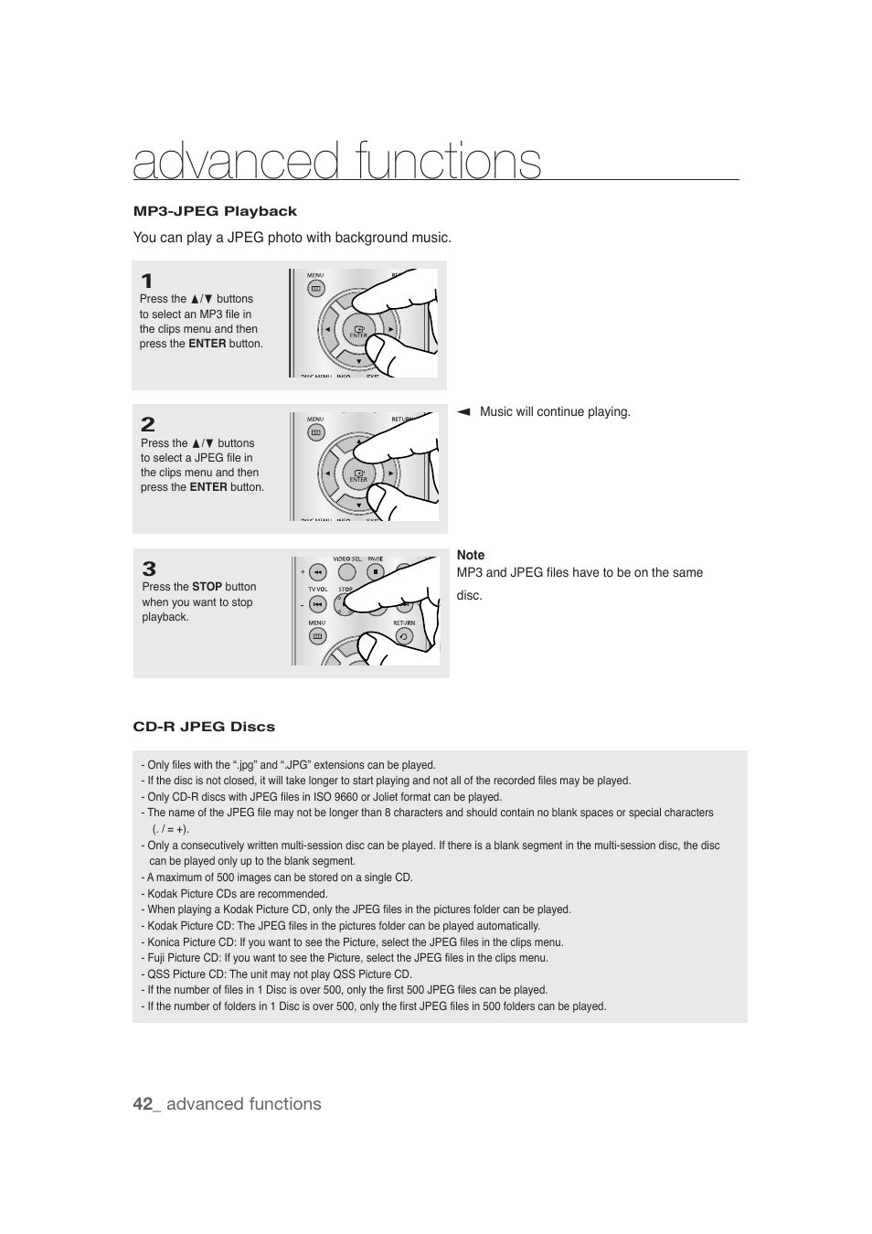 Advanced functions | Samsung DVD-1080P9-XAA User Manual | Page 42 / 68