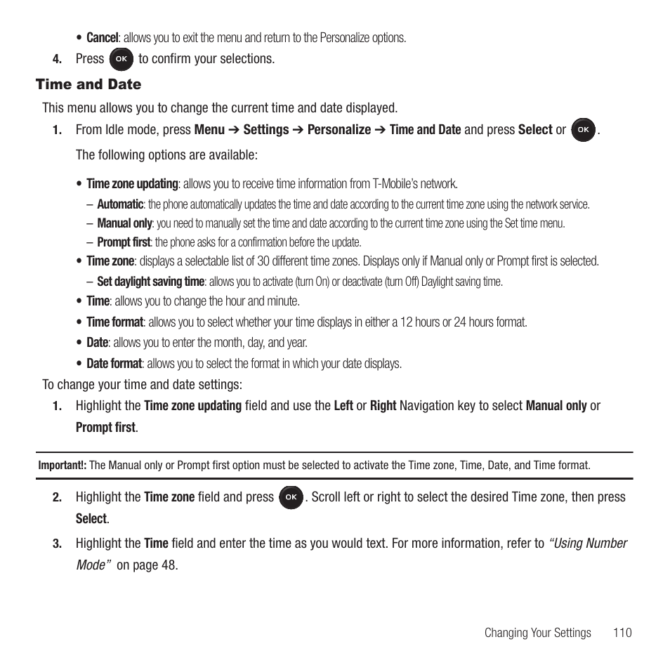 Time and date | Samsung SGH-T369ZKDTMB User Manual | Page 113 / 153