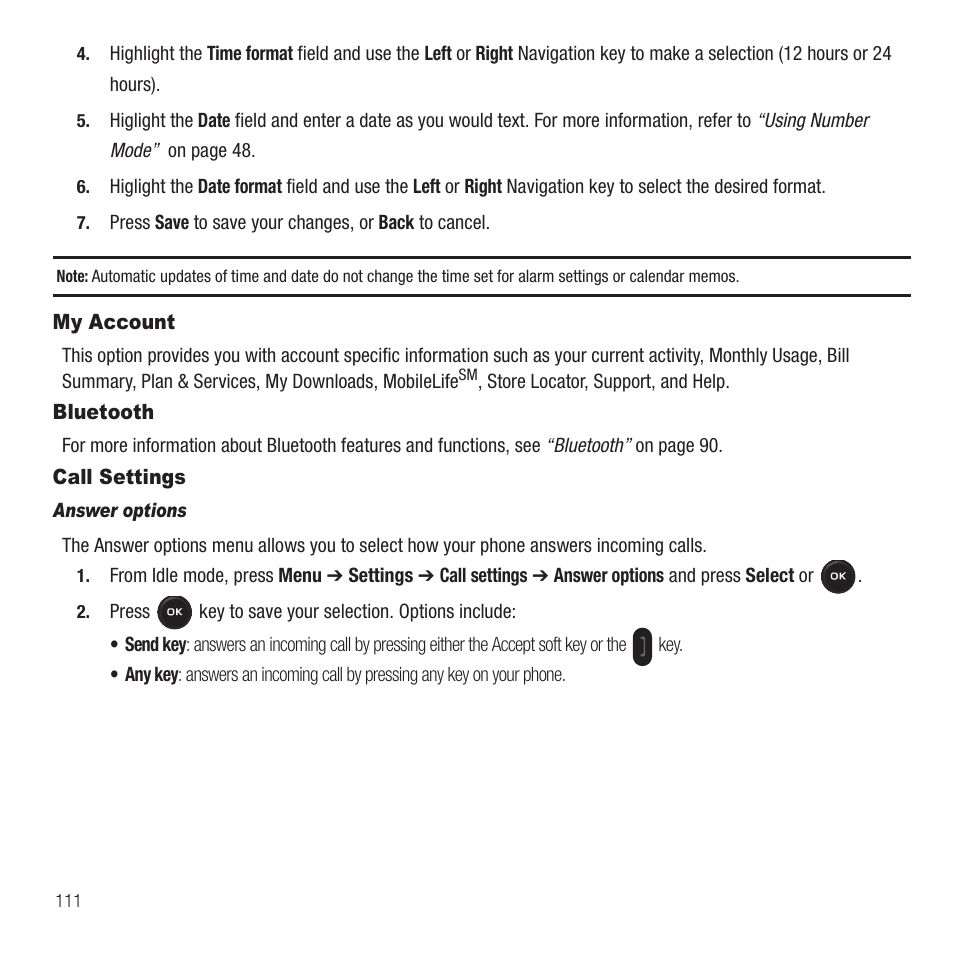 My account, Bluetooth, Call settings | My account bluetooth call settings | Samsung SGH-T369ZKDTMB User Manual | Page 114 / 153