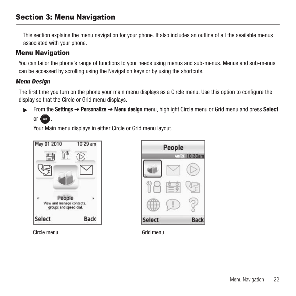 Section 3: menu navigation, Menu navigation | Samsung SGH-T369ZKDTMB User Manual | Page 25 / 153