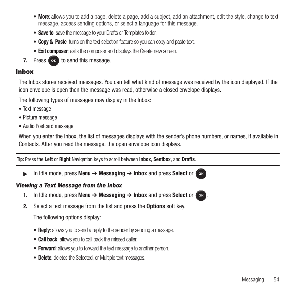 Inbox | Samsung SGH-T369ZKDTMB User Manual | Page 57 / 153