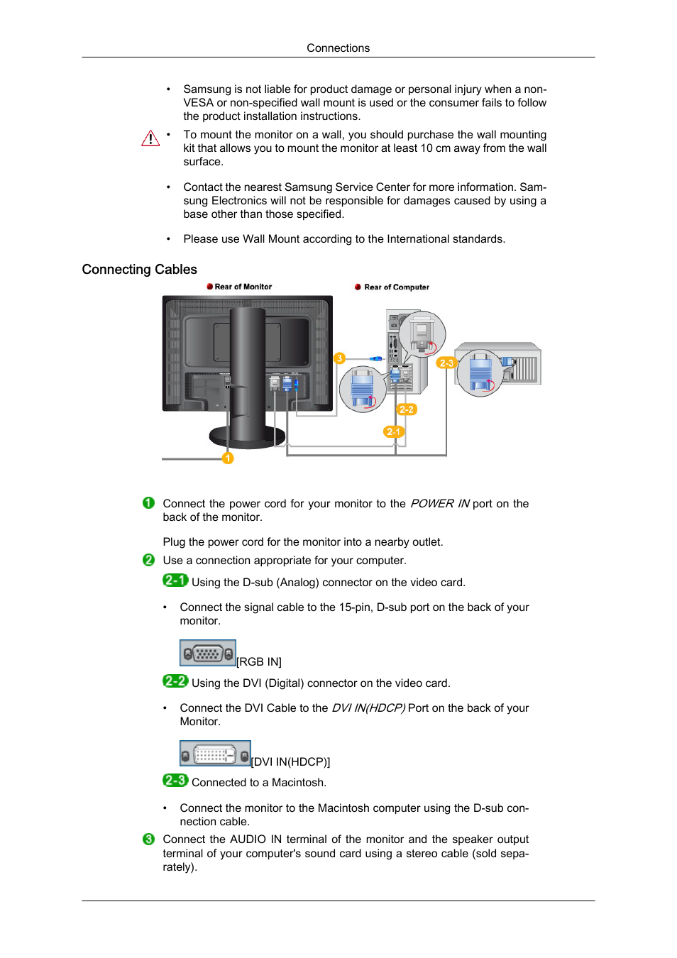 Connecting cables | Samsung LS24KIQKFV-XAA User Manual | Page 22 / 36