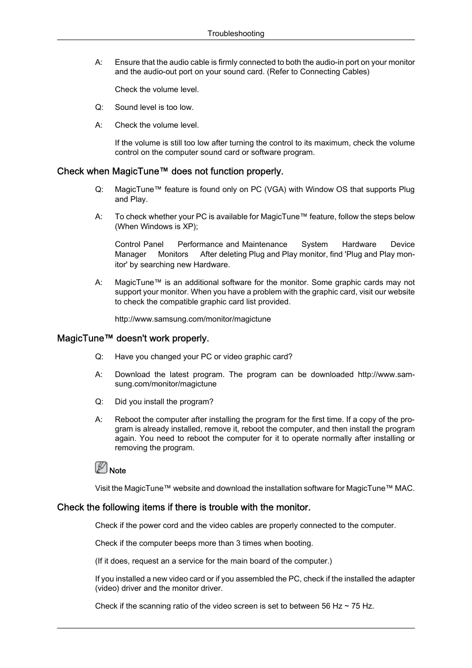 Check when magictune™ does not function properly, Magictune™ doesn't work properly | Samsung LS24KIQKFV-XAA User Manual | Page 34 / 36