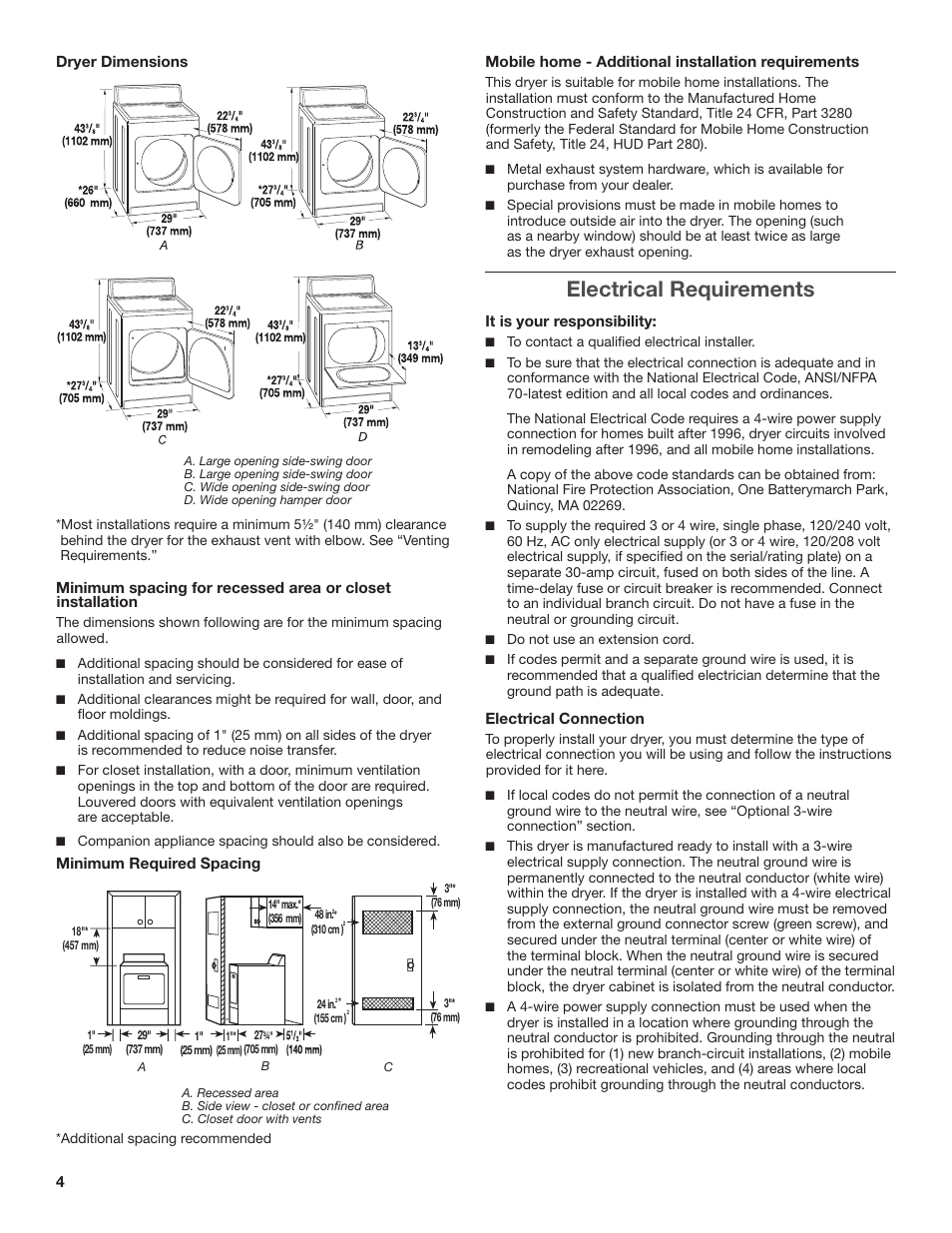 Electrical requirements | Amana W10300459A User Manual | Page 4 / 20