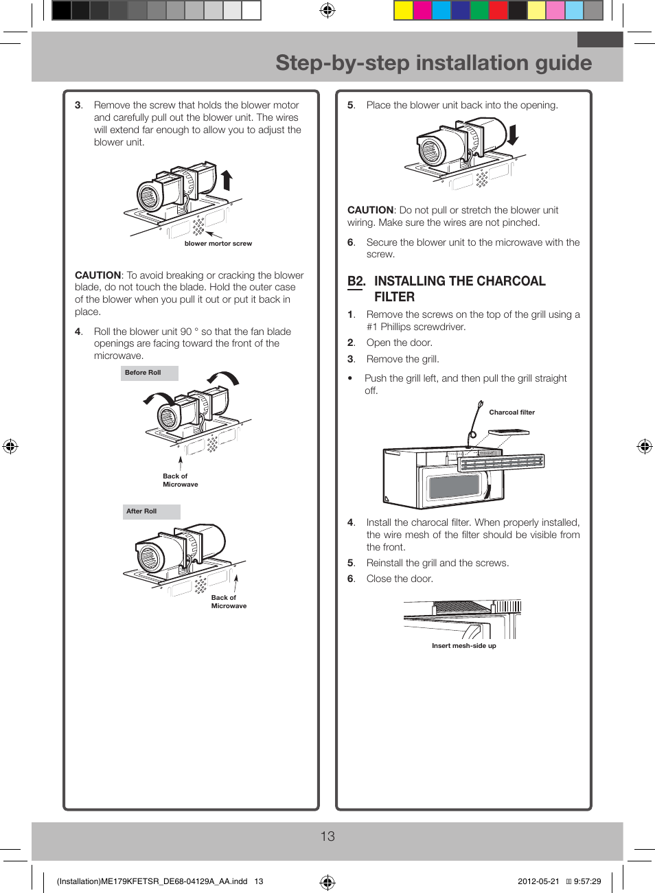 Step-by-step installation guide, B2. installing the charcoal filter | Samsung ME179KFETSR-AA User Manual | Page 13 / 20