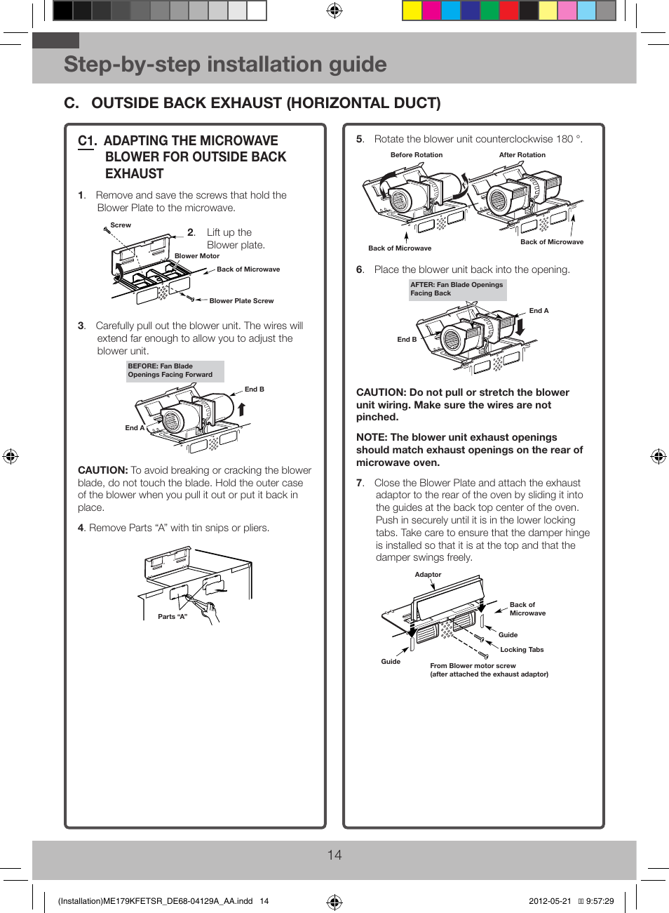 Step-by-step installation guide, C. outside back exhaust (horizontal duct) | Samsung ME179KFETSR-AA User Manual | Page 14 / 20