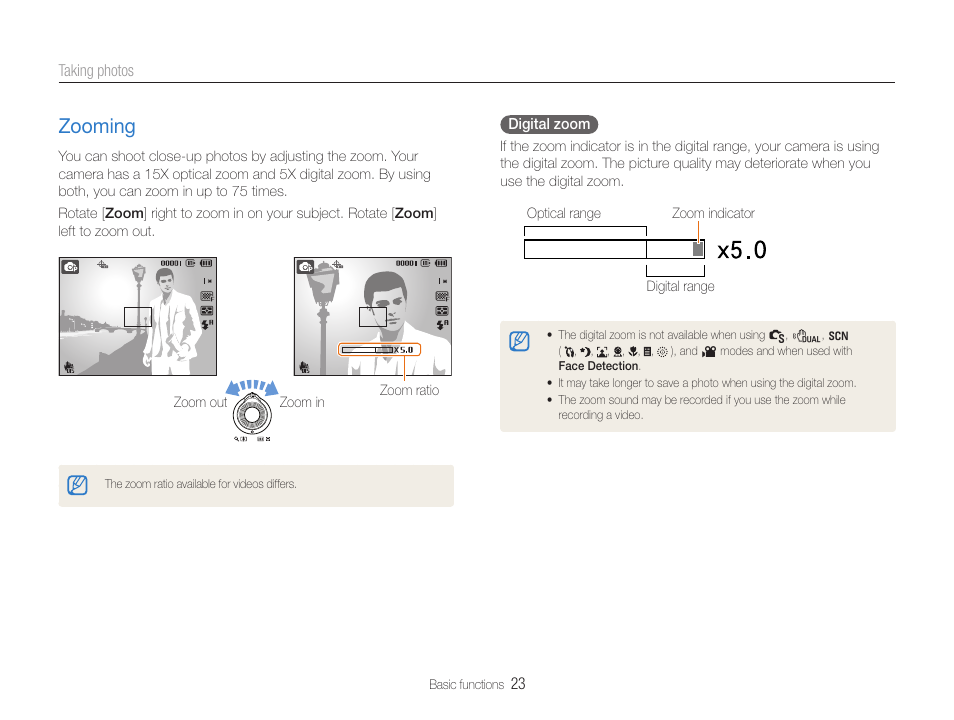 Zooming, Zooming ……………………………………………………… 23 | Samsung EC-HZ35WZBPBUS User Manual | Page 24 / 113