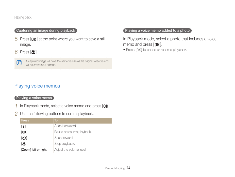 Playing voice memos | Samsung EC-HZ35WZBPBUS User Manual | Page 75 / 113