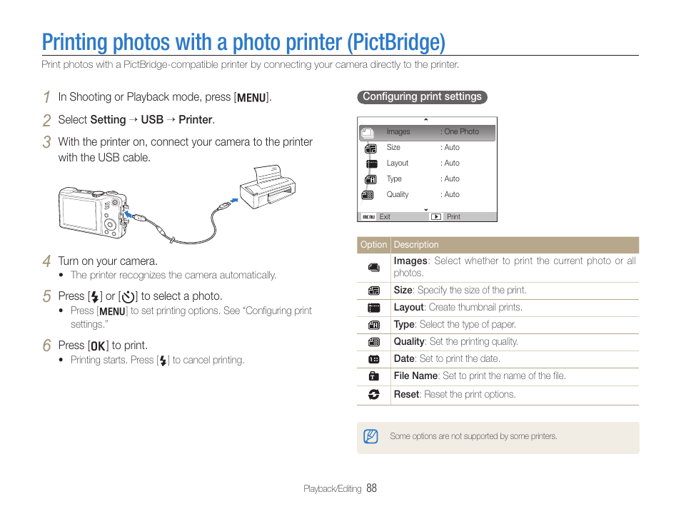 Printing photos with a photo printer (pictbridge) | Samsung EC-HZ35WZBPBUS User Manual | Page 89 / 113