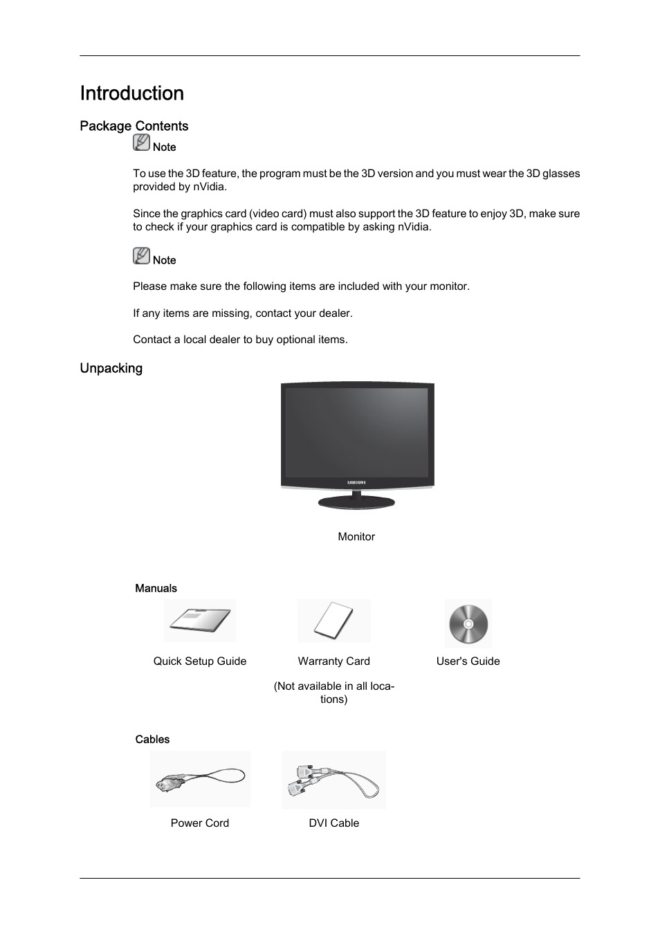 Introduction, Package contents, Unpacking | Samsung LS22CMFKFV-ZA User Manual | Page 10 / 54