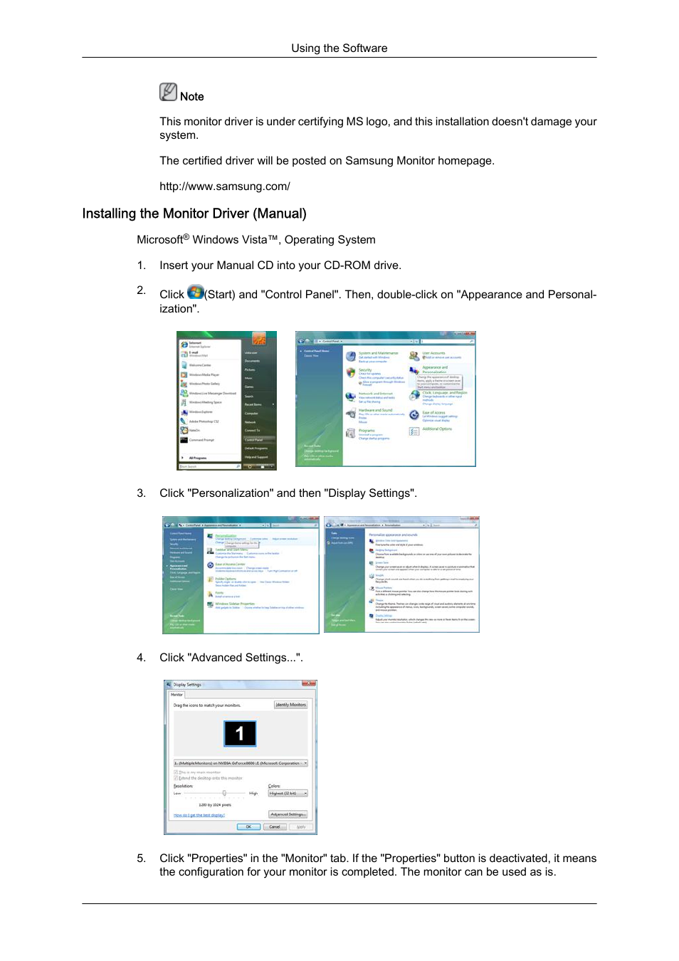 Installing the monitor driver (manual) | Samsung LS22CMFKFV-ZA User Manual | Page 19 / 54