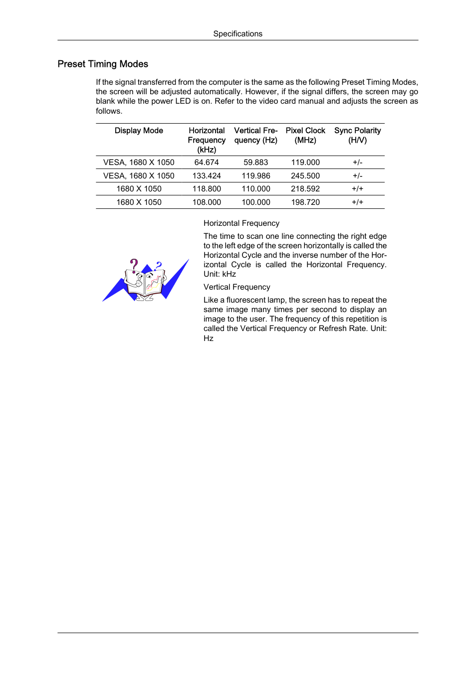 Preset timing modes | Samsung LS22CMFKFV-ZA User Manual | Page 45 / 54