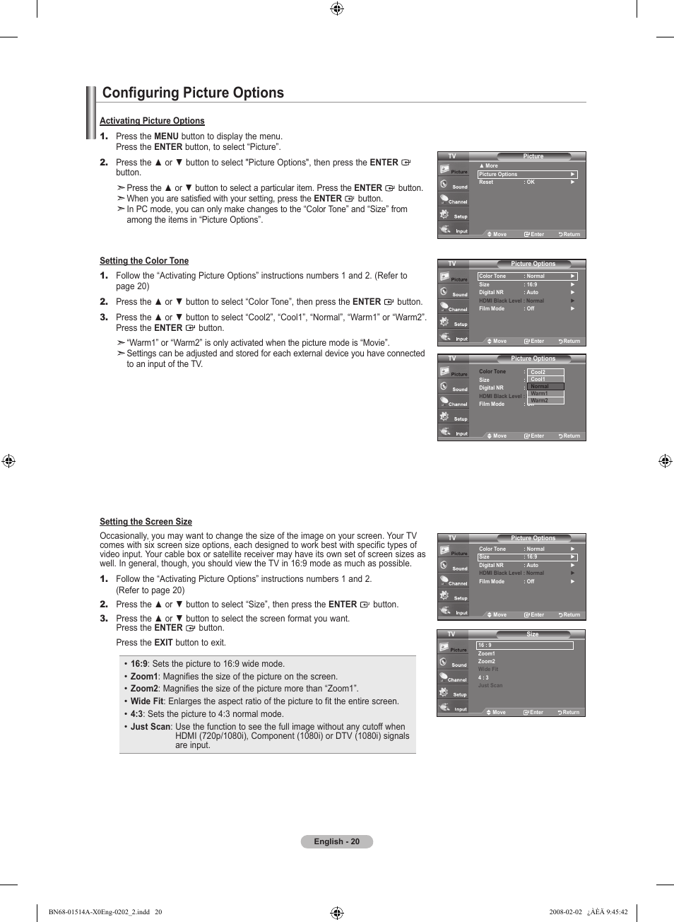 Configuring picture options | Samsung LN37A330J1DXZA User Manual | Page 22 / 129