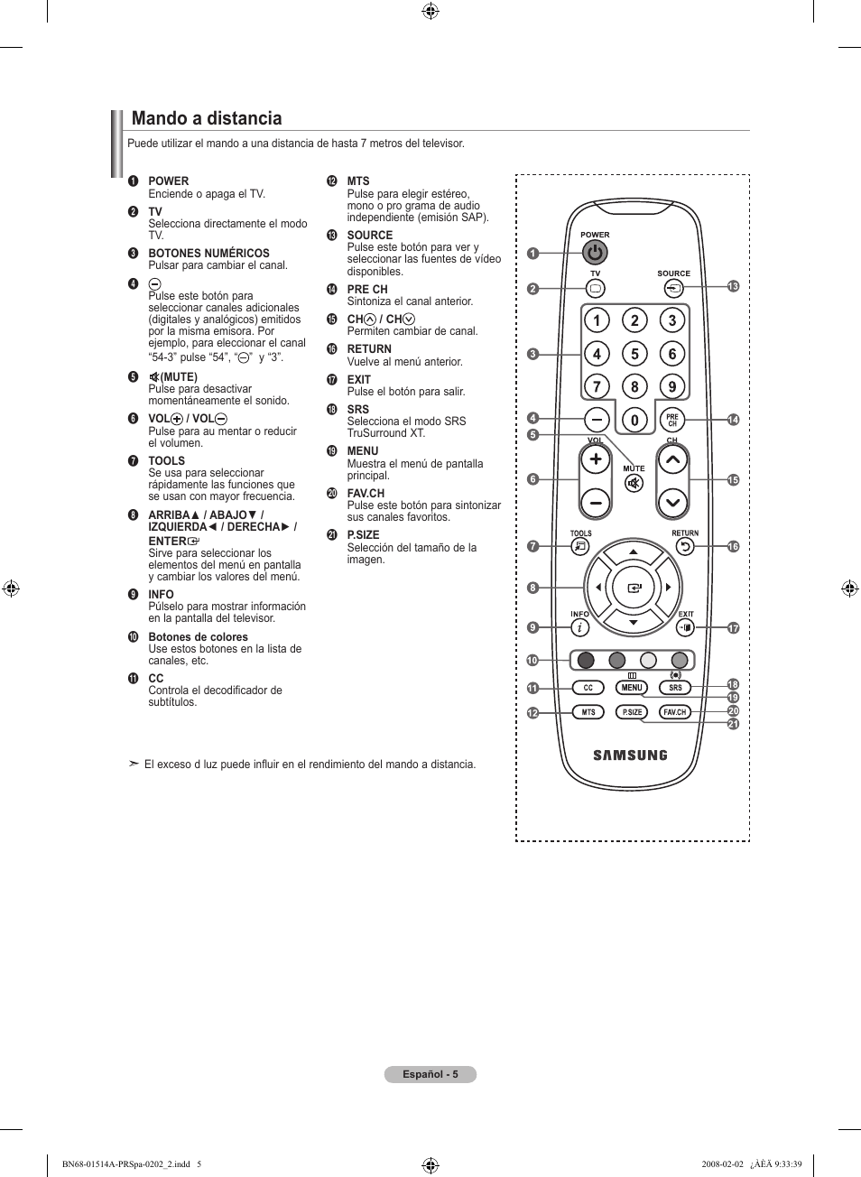 Mando a distancia | Samsung LN37A330J1DXZA User Manual | Page 71 / 129