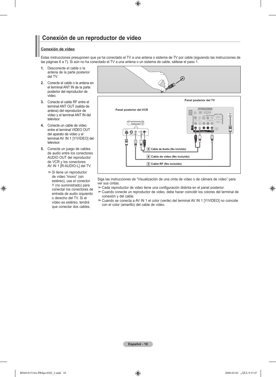 Conexión de un reproductor de vídeo | Samsung LN37A330J1DXZA User Manual | Page 76 / 129