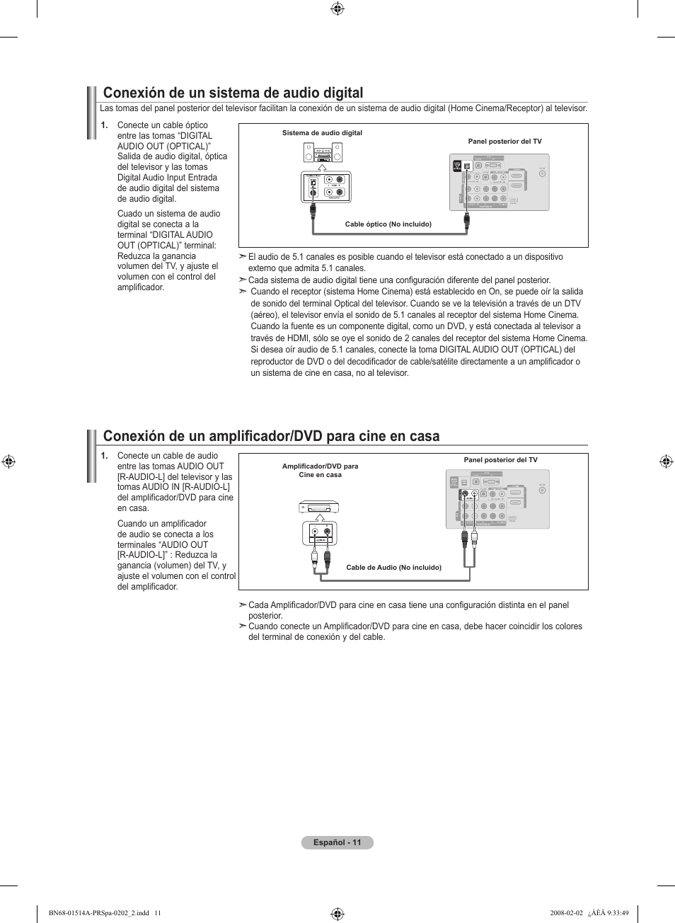 Conexión de un amplificador/dvd para cine en casa, Conexión de un sistema de audio digital | Samsung LN37A330J1DXZA User Manual | Page 77 / 129
