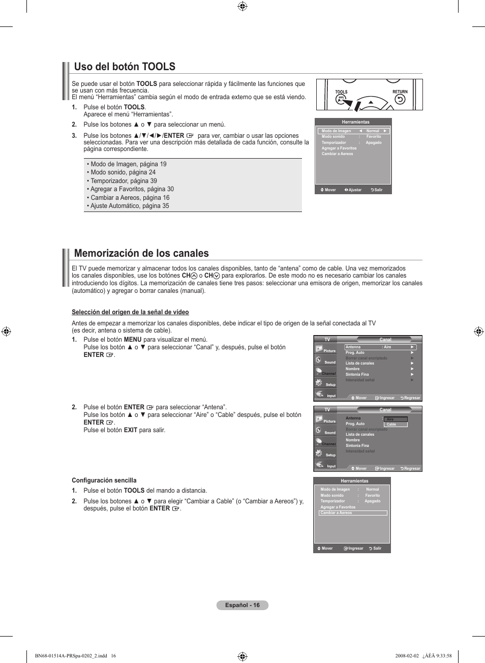 Uso del botón tools | Samsung LN37A330J1DXZA User Manual | Page 82 / 129