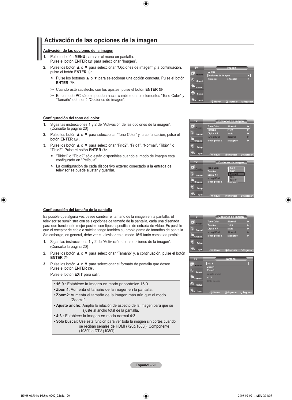 Activación de las opciones de la imagen | Samsung LN37A330J1DXZA User Manual | Page 86 / 129