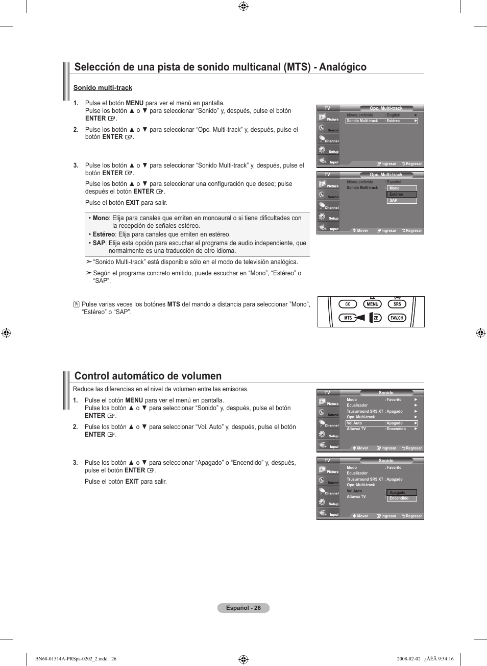 Control automático de volumen | Samsung LN37A330J1DXZA User Manual | Page 92 / 129