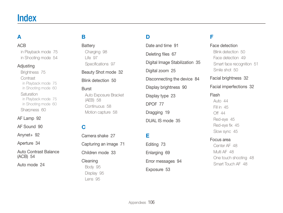 Index | Samsung EC-TL225ZBPLUS User Manual | Page 107 / 110