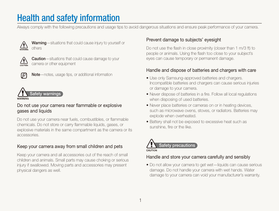 Health and safety information | Samsung EC-TL225ZBPLUS User Manual | Page 2 / 110