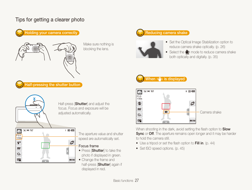 Tips for getting a clearer photo | Samsung EC-TL225ZBPLUS User Manual | Page 28 / 110