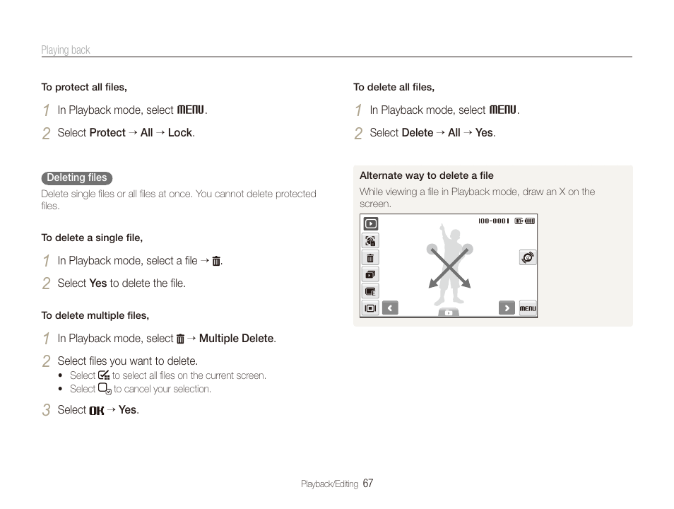 Delete ﬁles (p. 67) | Samsung EC-TL225ZBPLUS User Manual | Page 68 / 110