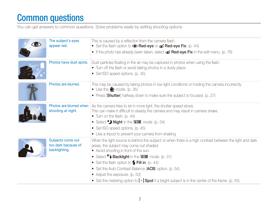 Common questions | Samsung EC-TL225ZBPLUS User Manual | Page 8 / 110