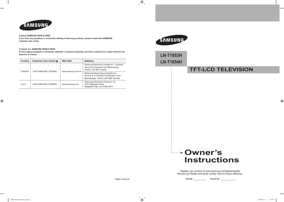 Samsung LNT1954HX-XAA User Manual | 116 pages