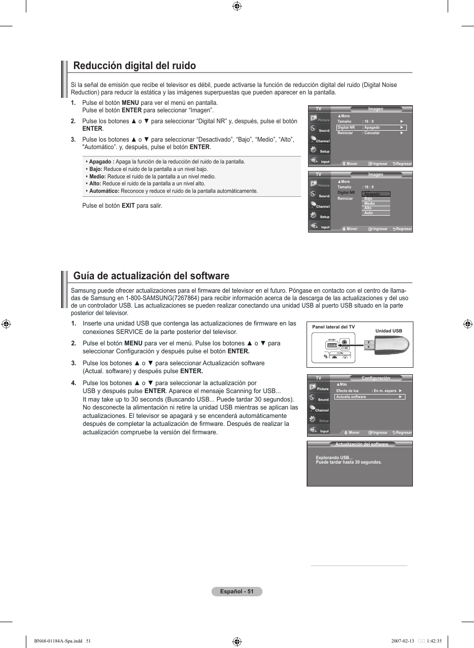 Guía de actualización del software, Reducción digital del ruido | Samsung LNT1954HX-XAA User Manual | Page 110 / 116